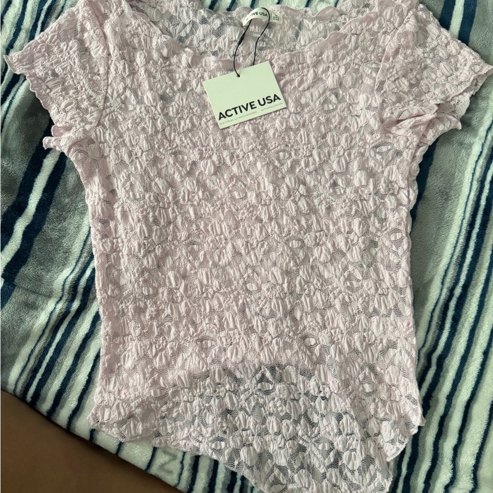 Active USA Light Pink Lace Short-Sleeve Camisole